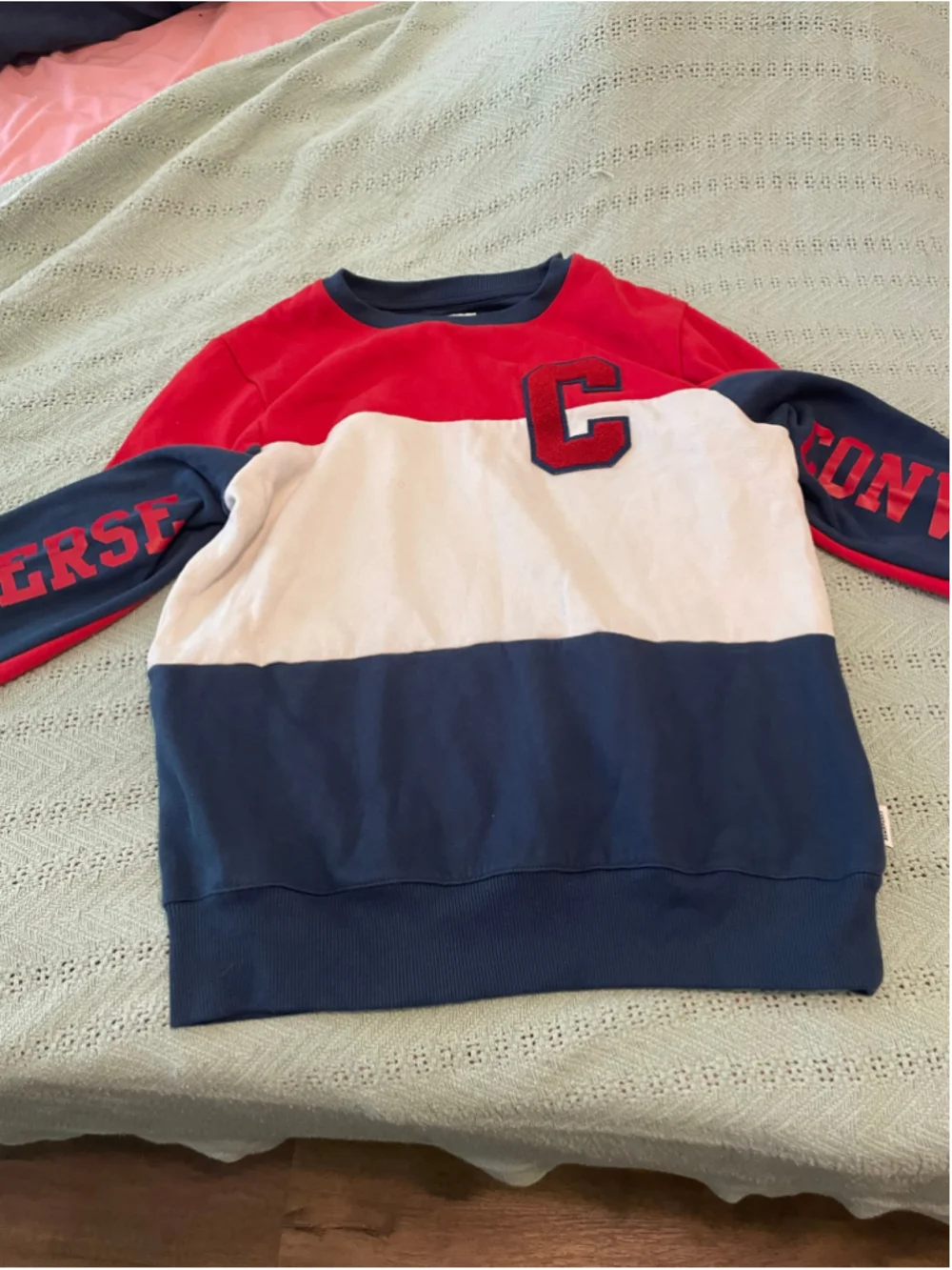 Vintage Boys Converse Colorblock Sweatshirt XL Red White Blue Chuck Taylor